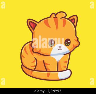 carino gatto rimanere immobile. isolato cartone animato illustrazione animale. Adesivo piatto icona Design Premium Logo Vector. Personaggio mascotte Illustrazione Vettoriale