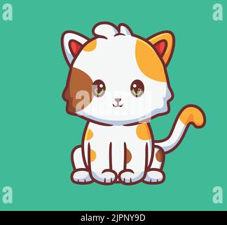 carino gatto godere e calma. isolato cartone animato illustrazione animale. Adesivo piatto icona Design Premium Logo Vector. Personaggio mascotte Illustrazione Vettoriale