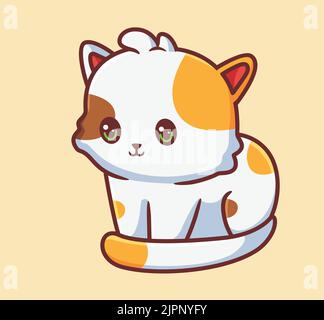 carino gatto seduto coda di fronte al suo corpo. isolato cartone animato illustrazione animale. Adesivo piatto icona Design Premium Logo Vector. Personaggio mascotte Illustrazione Vettoriale