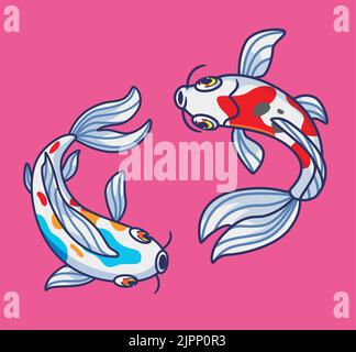 carino pesce koi. isolato cartone animato illustrazione animale. Adesivo piatto icona Design Premium Logo Vector. Personaggio mascotte Illustrazione Vettoriale