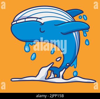 carino balena blu salto. isolato cartone animato animale illustrazione. Adesivo piatto icona Design Premium Logo Vector. Personaggio mascotte Illustrazione Vettoriale