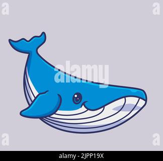 bella balena blu nuotare. isolato cartone animato illustrazione animale. Adesivo piatto icona Design Premium Logo Vector. Personaggio mascotte Illustrazione Vettoriale