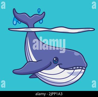 cute balena blu sotto acqua sorriso. isolato cartone animato illustrazione animale. Adesivo piatto icona Design Premium Logo Vector. Personaggio mascotte Illustrazione Vettoriale