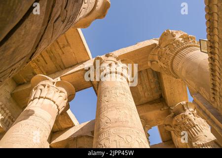 Säulen, Kapitelle, Vorhalle pronaos, Kom Ombo, Ägypten Foto Stock