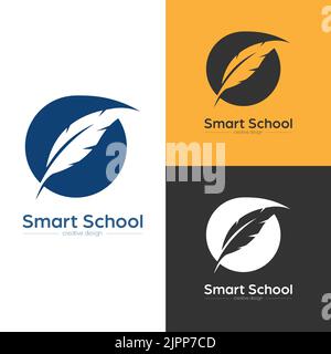 Scuola intelligente. Una penna in un cerchio. Modello per logo, adesivi, etichette di marchi e soluzioni creative. Ideale per siti Web e applicazioni Illustrazione Vettoriale