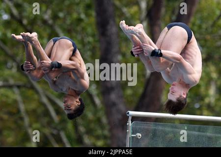 Roma, . 19th ago, 2022. Ben Cutmore, Kyle Kothari durante i Campionati europei di nuoto Roma 2022. Roma 19th Agosto 2022 Photographer01 Credit: Agenzia indipendente per le foto/Alamy Live News Foto Stock