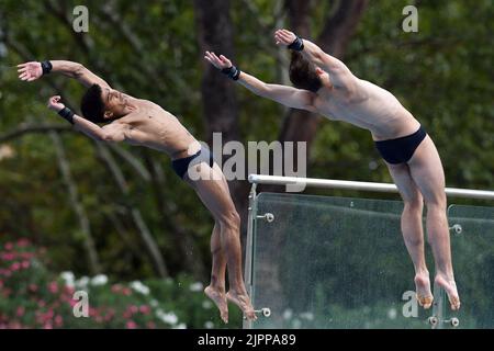 Roma, . 19th ago, 2022. Ben Cutmore, Kyle Kothari durante i Campionati europei di nuoto Roma 2022. Roma 19th Agosto 2022 Photographer01 Credit: Agenzia indipendente per le foto/Alamy Live News Foto Stock