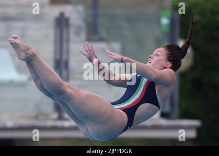 Roma, Italia. 19th ago, 2022. Roma, Italia 19.08.2022: La squadra Chiara Pellacani Italia vince la medaglia d'oro durante la finale di 3m Springboard delle Diving Donne nel Campionato di nuoto in LEN European Aquatics a Roma 2022 in Foro Italico. Credit: Independent Photo Agency/Alamy Live News Foto Stock