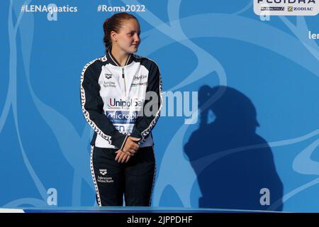 Roma, Italia. 19th ago, 2022. Roma, Italia 19.08.2022: La squadra Chiara Pellacani Italia vince la medaglia d'oro durante la finale di 3m Springboard delle Diving Donne nel Campionato di nuoto in LEN European Aquatics a Roma 2022 in Foro Italico. Credit: Independent Photo Agency/Alamy Live News Foto Stock