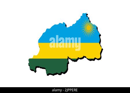 Silhouette della mappa del Ruanda con la sua bandiera Foto Stock