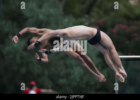 Roma, Italia. 19th ago, 2022. Roma, Italia 19.08.2022: Cultmore ben - Kothari Kyle GBR team durante la finale Men's Synchronised Platform nel Campionato di nuoto in LEN European Aquatics a Roma 2022 a Foro Italico. Credit: Independent Photo Agency/Alamy Live News Foto Stock