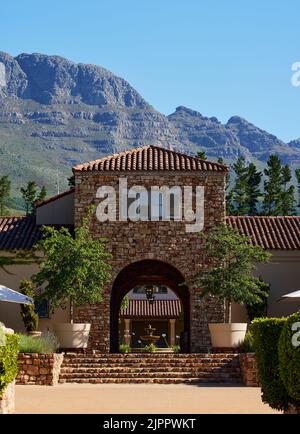 Una vista verticale della tenuta vinicola di Waterford a Helderberg, Sud Africa Foto Stock