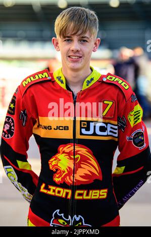 Manchester, Regno Unito. 19th ago 2022. Mickie Simpson - Leicester Lion Cubs durante la partita della National Development League tra Belle Vue Aces e Leicester Lions al National Speedway Stadium di Manchester venerdì 19th agosto 2022. (Credit: Ian Charles | MI News) Credit: MI News & Sport /Alamy Live News Foto Stock