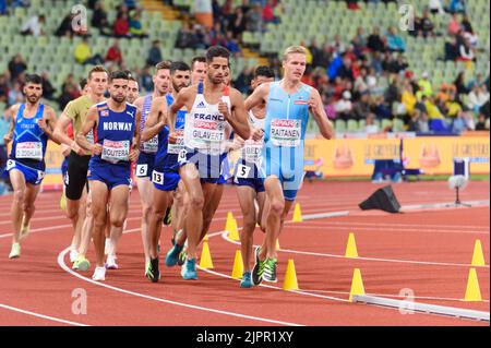 Monaco, Germania. 19th ago 2022. 19,8.2022, Monaco, Olympiastadion, European Championships Monaco 2022: Atletica, Jacob Boutera (Norvegia), Louis Gilavert (Francia) e Tomi Raitanen (Finlandia) durante la finale della steeplechase Mens 3000m (Sven Beyrich/SPP-JP) Credit: SPP Sport Press Photo. /Alamy Live News Foto Stock