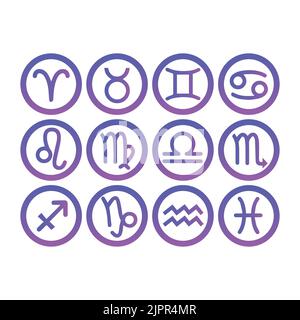 Collezione di icone zodiacali, simbolo del logo, vettore Illustrazione Vettoriale