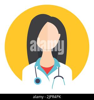 Icona piatta avatar medico femminile. Dottore con concetto di icona stetoscopico. Icona medica piatta isolato su sfondo bianco. Icona vettore Illustrazione Vettoriale