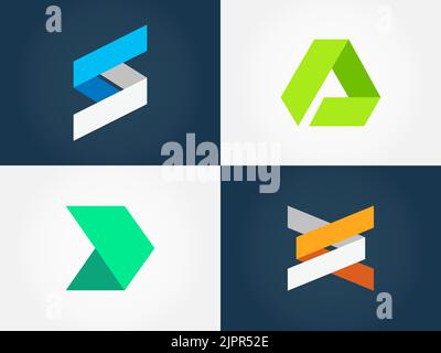 Collezione di logo geometrici astratti. Set minimalistico con logo a forma di origami. Semplici elementi grafici per il logo aziendale. Set di logo vettoriali Illustrazione Vettoriale