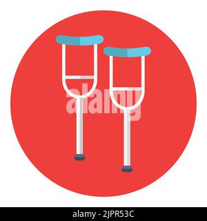 Icona di crutch. Crutches logo concetto. Icona medica piatta in cerchio isolato su sfondo bianco. Icona vettore Illustrazione Vettoriale