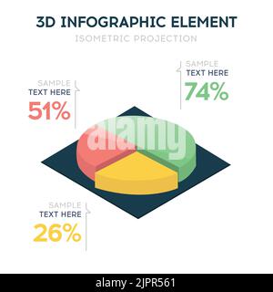 Grafico vettoriale isometrico 3D, diagramma a torta. Presentazione infografica, finanziamento dei dati di progettazione. Illustrazione vettoriale per le statistiche aziendali Illustrazione Vettoriale