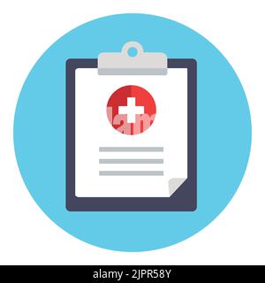 Icona referto medico. Appunti con dati e segni medici. Logo del documento medico. Nota del file clinico con informazioni. Icona medica lat isolato su bianco Illustrazione Vettoriale