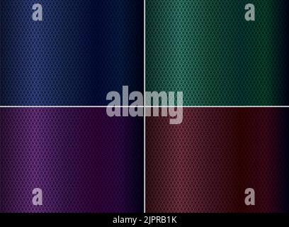 Set di eleganti blu astratto, verde, viola, rosso sfondo metallico linee d'onda modello texture stile di lusso. Illustrazione vettoriale Illustrazione Vettoriale
