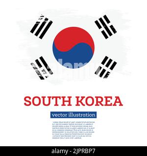 Bandiera della Corea del Sud con pennellate. Illustrazione vettoriale. Giornata dell'indipendenza. Illustrazione Vettoriale