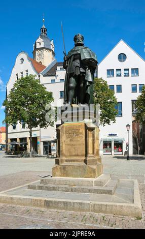 Mercato con il Monumento Hanfried, Piazza del mercato, Jena, Turingia, Germania Foto Stock