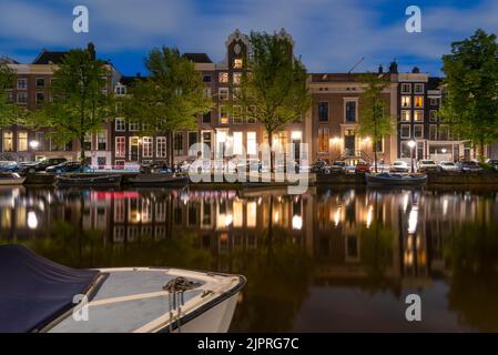 Case tradizionali ad Amsterdam, Keizersgracht, Dawn, Amsterdam, Paesi Bassi Foto Stock