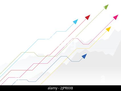 Design grafico finanziario in crescita brillante con frecce. Background tecnico vettoriale Illustrazione Vettoriale