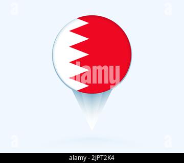 Puntatore mappa con bandiera del Bahrain. Segno di flag vettoriale su sfondo blu. Illustrazione Vettoriale