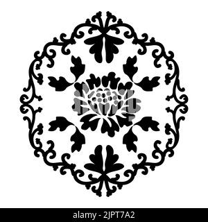Motivo damaschi nero in stile classico. Illustrazione vettoriale per taglio laser, tatuaggio, marquimetria, logo per yoga, icone, pizzo. Illustrazione Vettoriale