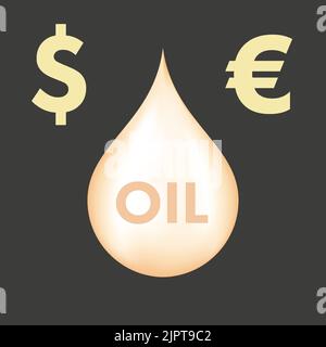 Grande goccia di petrolio greggio. Crisi energetica in Europa. Illustrazione del vettore piatto isolata su sfondo bianco. Illustrazione Vettoriale