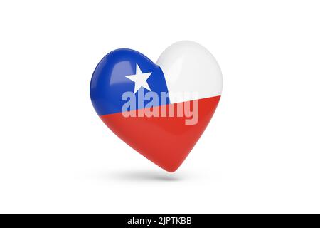 Cuore con i colori della bandiera del Cile isolato su sfondo bianco. illustrazione 3d. Foto Stock