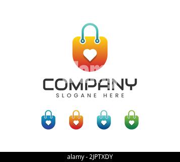 Logo online del negozio di amore. Love Shop Logo Template Design. Online Shop icona logo design vettore Illustrazione Vettoriale