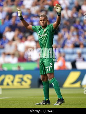 Gavin Bazunu, portiere di Southampton, durante la partita della Premier League al King Power Stadium di Leicester. Data immagine: Sabato 20 agosto 2022. Foto Stock