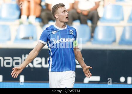 Bryan Heynen di Genk festeggia dopo aver segnato la partita di calcio tra KRC Genk e Cercle Brugge KSV, sabato 20 agosto 2022 a Genk, il 5° giorno della prima divisione del campionato belga della 'Jupiler Pro League' 2022-2023. FOTO DI BELGA BRUNO FAHY Foto Stock