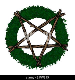 Creepmas. È un Natale terribile. Gotico. Pentagram su una corona di Natale Foto Stock