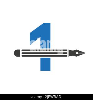 Lettera 1 con Pencil Logo Design Concept per Designer Logotype Architects Logo Vector Template Illustrazione Vettoriale