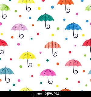 Ombrelli acquerelli modello senza cuciture. Illustrazione vettoriale colorata, adatta per sfondi, pagine Web, tessuti per bambini Illustrazione Vettoriale