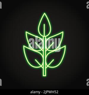 Ramo di pianta di neon con icona delle foglie in stile linea. Illustrazione vettoriale. Illustrazione Vettoriale