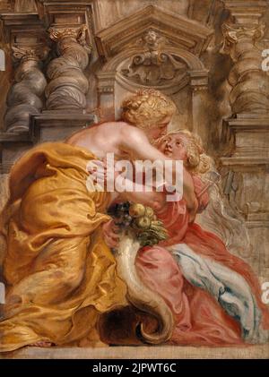 Pace che abbraccia l'abbondanza. Sir Peter Paul Rubens. 1633 - 1634. Foto Stock