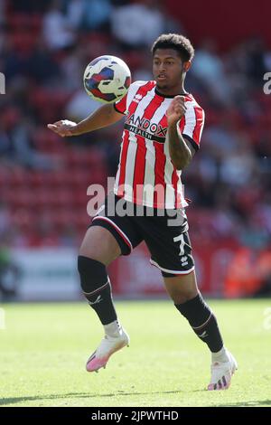 Rhian Brewster di Sheffield United in azione durante la partita del campionato Sky Bet a Bramall Lane, Sheffield. Data immagine: Sabato 20 agosto 2022. Foto Stock