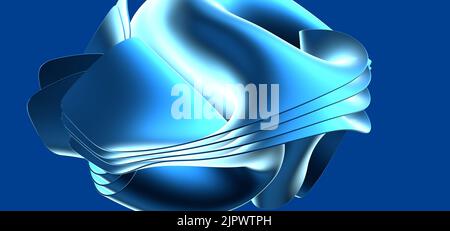 Un 3D rende astratto tessuto blu onde in movimento su sfondo blu scuro. Elemento scorrevole per il design grafico Foto Stock
