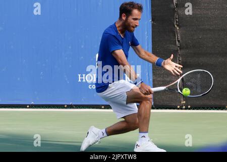 19/08/2022 - VANCOUVER,BC - Agosto 19 : quarti di finale . Constant Lestienne(fra Blue def Fernando verdasco(ESP)) ROSA durante il giorno sette di 2022 Odlum Brown VanOpen all'Hollyburn Country Club il 19 agosto 2022, a West Vancouver, British Columbia, Canada.(Foto di Clelio Tomaz/Pximages Foto Stock