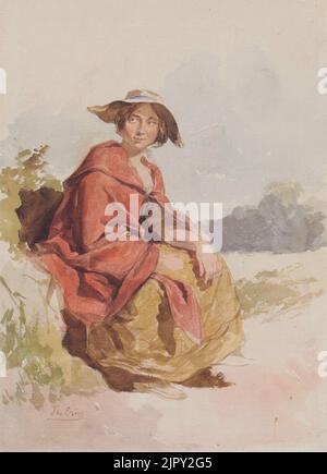 Thomas Ender - Sitzende mit rotem Umhang in Landschaft - ca1830 Foto Stock
