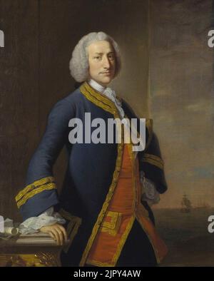 Thomas Hudson (1701-1779) (attribuito a) - George Anson (1697-1762), 1st Barone Anson, Ammiraglio della flotta Foto Stock