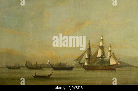 Thomas Luny (1759-1837) - Towing the East Indiaman 'Hindustan' Foto Stock