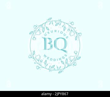 BQ iniziali lettera monogramma modello logo matrimonio, modelli moderni minimalisti e floreali disegnati a mano per le carte di invito, Salva la data, elegante Illustrazione Vettoriale