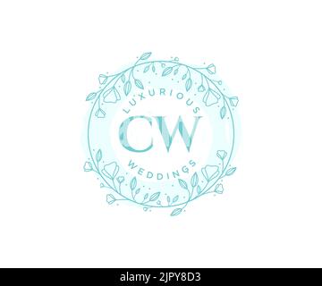 CW iniziali lettera Wedding monogramma modello loghi, a mano disegnata moderno minimalista e modelli floreali per le carte di invito, Salva la data, elegante Illustrazione Vettoriale