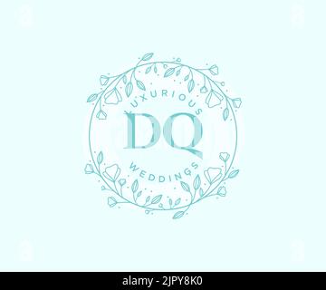 DQ iniziali lettera matrimonio monogramma modello logo, a mano disegnata moderna minimalista e modelli floreali per carte di invito, Salva la data, elegante Illustrazione Vettoriale